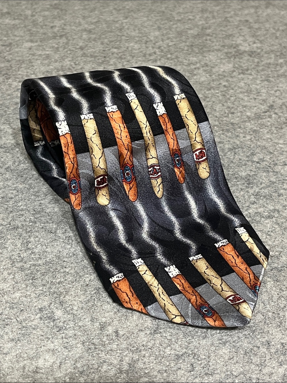 Men's Black Novelty Cigar Print Silk Tie